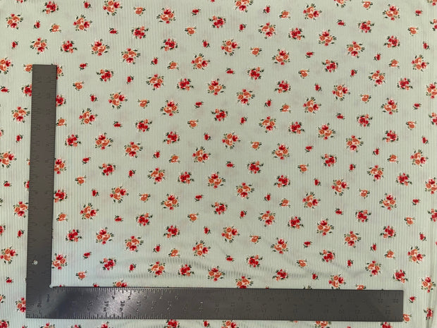 4x2 Brushed Rib Knit Floral Print Fabric